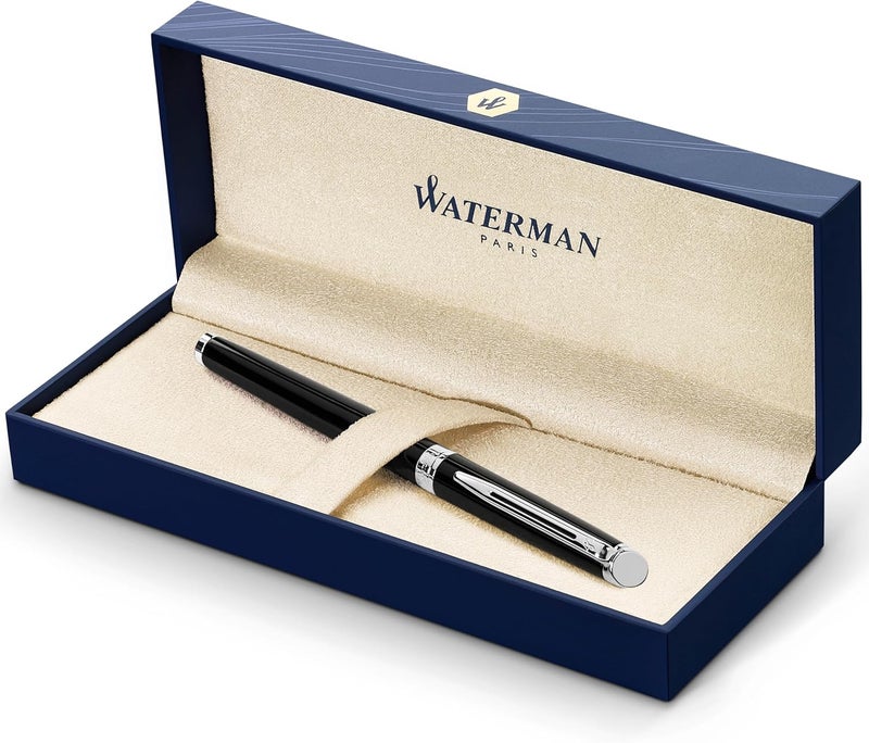 Waterman Hémisphère Rollerball Pen in Gloss Black with Chrome Trim - Fine Point with Black Ink Cartridge, Gift Box Included - Image 1